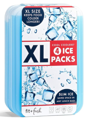 Cool Coolers by Fit & Fresh 4 Pack XL Slim Ice Packs, Quick Freeze Space Saving Reusable Ice Packs for Lunch Boxes or Coolers, Blue, 239ICE, 4 count (Pack of 1)