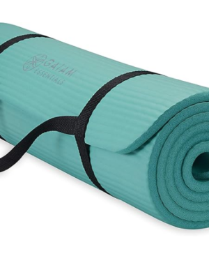 Gaiam Essentials Thick Yoga Mat Fitness & Exercise Mat with Easy-Cinch Yoga Mat Carrier Strap, 72"L x 24"W x 2/5 Inch Thick